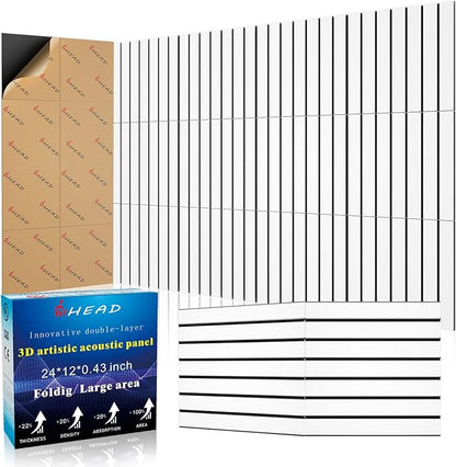 BSHEAD 16 Pack 2-Layer Fold Soundproof Wall Panels, 12 x 12 x 0.41 in Large Sound Proof Foam Panels for Walls, 0.9lb/ft³ High Density, 3D Acoustic Panels,Artistic Noise Dampening Panels White&Black