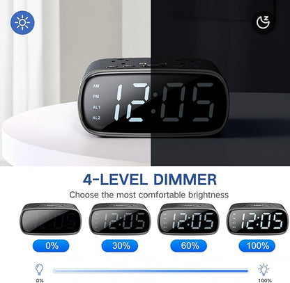 XBA Digital Alarm Clock with 20W USB C Ports, Dual Alarm Clock Power Strip with 2 AC Outlets, 4 USB Charging Ports, Dimmable Snooze Desk Clock with 6FT Cords for Bedrooms,Travel, Black