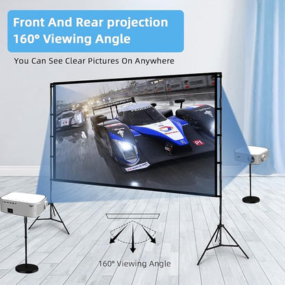 TOWOND Projector Screen with Stand, 100 inch Outdoor Projector Screen Portable Indoor Projection Screen 16:9 4K Rear Front Movie Screen with Carry Bag for Home Backyard Theater