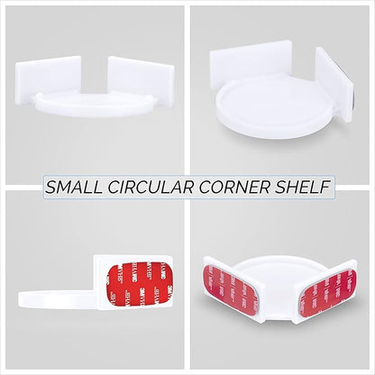 BRAINWAVZ Mini Circular Corner Shelf Mount for Security Cameras, Baby Monitors, Speakers, Plants & More, Universal Holder, Strong Adheasive, No Mess, Screwless (White)