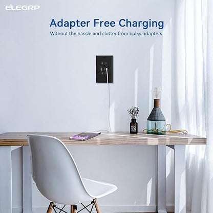 ELEGRP USB Outlets, 20 Amp Wall Outlet with 3 USB Ports, Dual USB C Ports Outlets, TR Tamper-Resistant USB Outlets Receptacles, Wall Plate Included, UL/CUL Listed, 2 Pack, Black