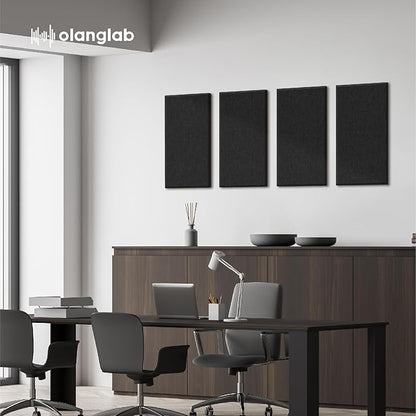Olanglab Fiberglass Acoustic Wall Panels 4 Pack, 11.8'' x 23.6'' Sound Panels, Fabric Wrapped Sound Proof Panels for Walls (Black)