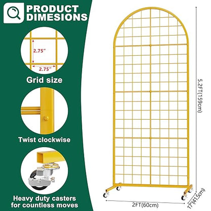 Asee'm Grid Wall Panels Display Stand 2' x 5.2' FT Gold Movable Wire Grid Wall Display Rack Heavy Floorstanding Detachable Girdwall Panel with T-Base for Craft Show Rack, Retail Displays 1PCS