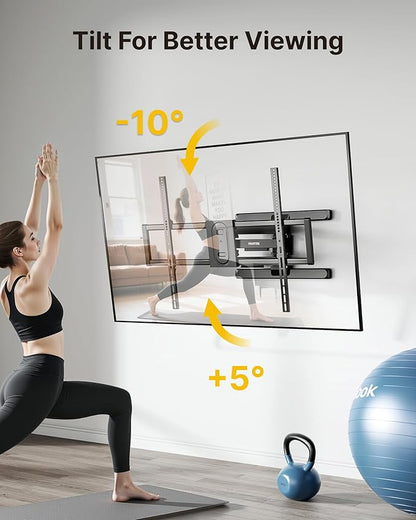 monTEK Heavy Duty Full Motion TV Wall Mount for 43–100 Inch TVs Pre-Assembled Bracket with Tool-Free Tilt Swivel & Extension Max VESA 800x600, 150lbs 4X Strength Tested Fits 16/18 Inch Studs, HW1276BK