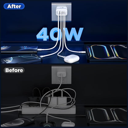 [2 Pack] iPhone 16 Charger Block 4-Port,40W USB C PD Power Adapter Fast Charging+ QC 3.0 USB A Multiport Charger Brick for iPhone 16/15/14/13/Pro Max/XS/XR/8/7, iPad, Airpods,iwatch,Samsung,Tablets