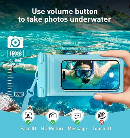 Waterproof Phone Case, with Inside Card Pack, IPX8 Under Water Phone Bag Compatible for iPhone 16 15 14 13 12 Pro Max Plus Cellphone Up to 8.3", Travel Essentials, 2 Pack-Black & Blue