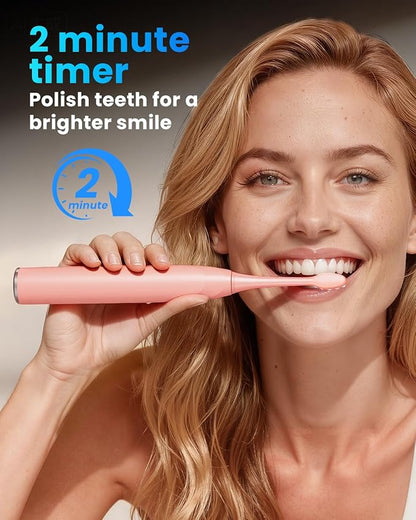Onlyone Sonic Electric Toothbrush for Adults, Rechargeable Ultrasonic Electric Toothbrush with 8 Brush Heads, Travel Case, Charging Base & Wireless Charging - 5 Modes with Smart Timer