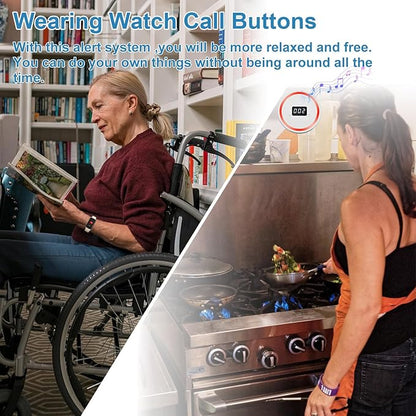 Wireless Caregiver Pager Call Button Emergency Calling System 328 Feet 1 Call Button/1 Watch Button/1 Receiver Nurse Alert System for Elderly Patient Disabled (1 Beige H1+1 3DB+M2)