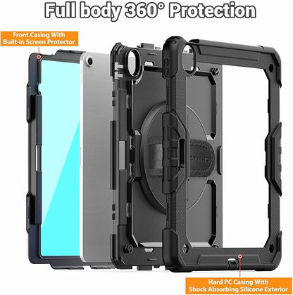 SEYMAC for iPad Air 13 Inch Case M3 2025/ M2 2024, Heavy Duty Shockproof Protective Case with Screen Protector, 360° Rotating Stand, Hand/Shoulder Strap and Pen Holder for iPad Air 13, Black