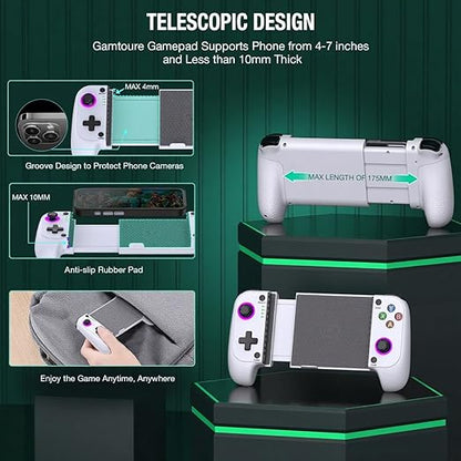 【Anti-Drift & Fast-Connect】Wireless Game Controller for iPhone/Android | Hall Joysticks Bluetooth Phone Controller, For Cloud Gaming, Genshin Impact, PUBG, Roblox, Call of Duty Mobile Gamers,White