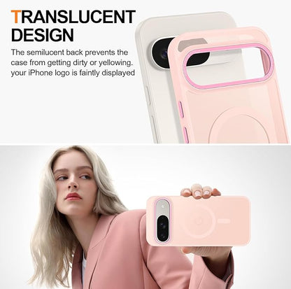 Magnetic for Google Pixel 9/Pixel 9 Pro Case, [Military Grade Drop Protection] [Compatible with MagSafe] Shockproof Slim Translucent Matte Anti-Slip for Women Girls Men Case, Pink