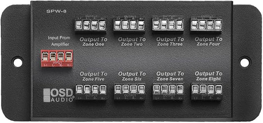 SPW8 Whole House Audio 8-Zone Speaker Distribution Panel Single Audio Input 300W Per Channel - OSD Audio