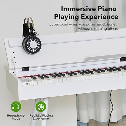 KUMENG Digital Piano 88 Key Weighted Keyboard,Full-Size Desk Progressive Hammer-Action Electric Piano For Beginners, With Sheet Music Stand, Pedal,Power Adapter, Headphone Mode, Usb-Midi