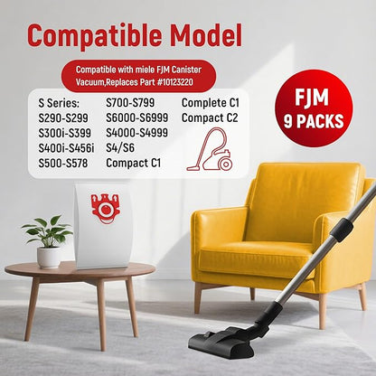 3D Airclean Dust Bags Replacement for Miele FJM Vacuum Compact C2 Compact C1 Complete C1 S241 S290 S300i S500 S700 S4 S6 Series (Pack of 15) with 3 Motor Protection Filters 3 Air.Clean Filters
