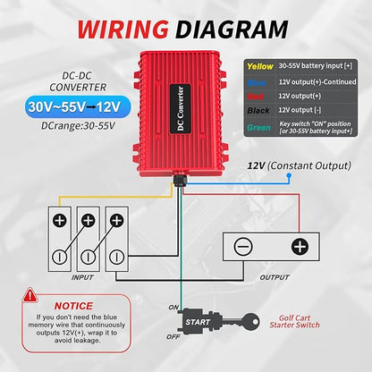 Universal 36V 48V to 12V Golf Cart Voltage Reducer DC Converter, 30A 360W DC Step Down Transformer with Fuse, Voltage Regulator for Club Car EZGO Yamaha