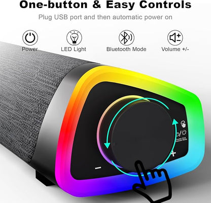 SOULION R30 Plus Bluetooth Computer Speakers, All-in-One Control Button with 6 Modes LED Lights PC Speaker, Wired USB Powered Surround Soundbar for Desktop Monitor Laptop Gray