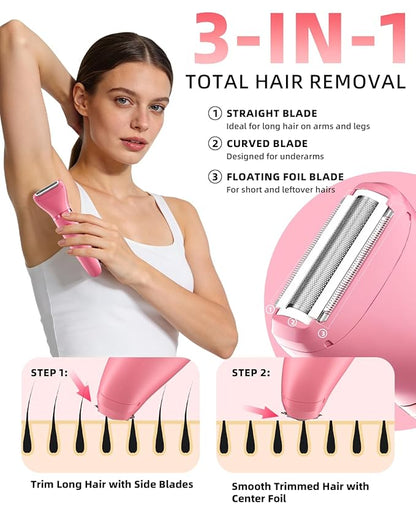 Ufree Bikini Trimmer Electric Razors for Women, Rechargeable Pubic Hair Trimmer Electric Shaver for Legs Body Hair, Bikini Shaver IPX7 Waterproof, Rose Red