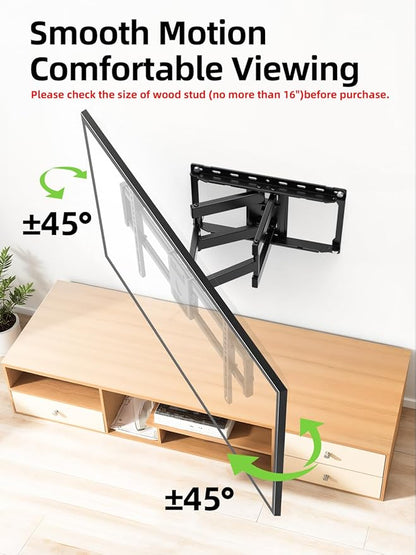 USX Mount Full Motion TV Wall Mount for Most 42-90 inch Flat Screen/LED/4K, TV Mount Bracket Dual Swivel Articulating Tilt 6 Arms, Max 16" Wood Studs, VESA 600x400mm, Holds up to 132lbs