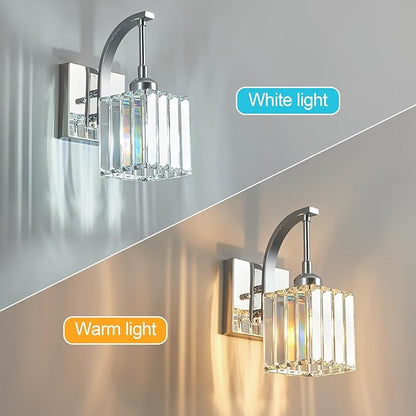 FDPBY Wall Sconces, Set of 2 Chrome Crystal Vanity Lights, Modern Wall Lamp for Bathroom, Hallway, and Makeup, Easy Installation