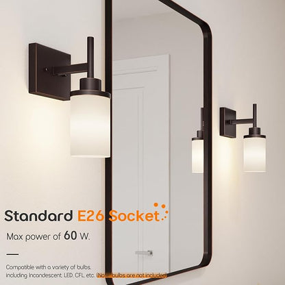 AONEON Wall Lights Over Mirror Bathroom Vanity Light Fixtures with White Frosted Glass, Wall Sconce for Porch Hallway Entrance, Oil Rubbed Bronze T001ORB-L1