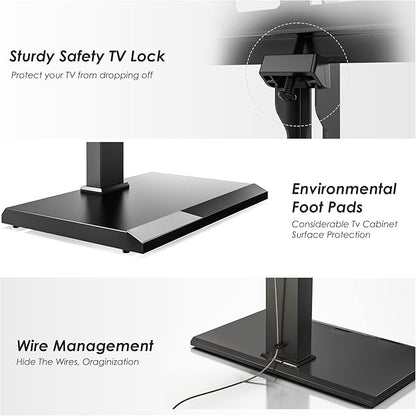 FITUEYES Floor TV Stand with Mount for 32-55 65 Inch TV, Height Adjustable TV Floor Stand with Metal Shelf up to 110 lbs, Swivel Tall TV Stand with Study Iron Base for Living Room, Bedroom