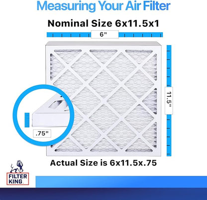 Filter King 6x11.5x1 Air Filter | 4-PACK | MERV 8 HVAC Pleated A/C Furnace Filters | MADE IN USA | Actual Size: 6 x 11.5 x .75"