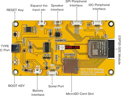 Hosyond 3.5'' 320x480 Touch Screen ESP32 Display with WiFi+BT, ST7796U Driver LCD TFT Screen Module for Arduino IoT