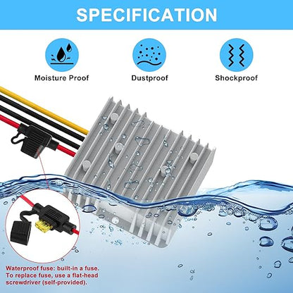 SUPERNIGHT 48V 36V to 12V Voltage Converter 240W 20A Regulator Step Down to 12V DC- DC Convert Reducer with Fuse Waterproof Power Supply Transformer Module for Golf Cart Scooters