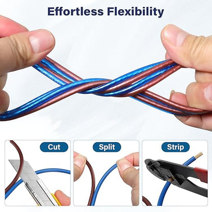 HiFind 14/2 Gauge AWG Car Audio Speaker Wire Cable 40 Ft, Professional Shielded OFC Zipper Wire, Transparent Soft PVC for Automotive Stereo HiFi Home Theater System, Subwoofer, Blue+ Brown