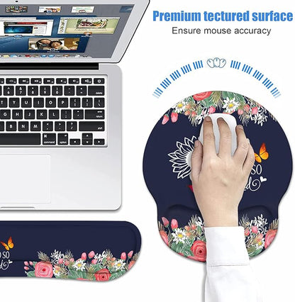 Keyboard Wrist Rest + Mouse Pad Wrist Support Set with Coasters, She Believed She Could So She Did Inspirational Quote Design Non-Slip PU Base Ergonomic Mousepad for Home Office Working Studying