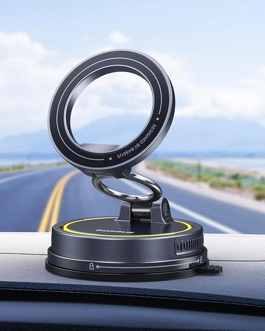 Baseus for Magsafe Car Mount, Vacuum 119LBS Magnetic Suction Cup Phone Holder for Car, 720° Adjustable Foldable Cell Phone Holder with Reusable Washable Gel for Car & for iPhone 16 15 14 13 Pro Max