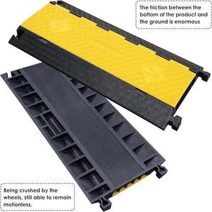 OranLite Rubber Cable Protector Ramp, Heavy Floor Cable Wire Cord Cover Speed Bumps 22000Lbs Load Capacity, Driveway Hose Cable Ramp Protective Cover for Indoor and Outdoor (5-Channel x 2Pcs)