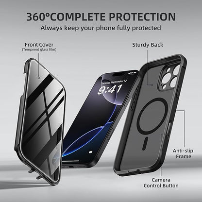 BERFY Magnetic for iPhone 16 Pro Case, Compatible with MagSafe, Built-in Privacy Screen Protector and Upgraded Camera Protection, Anti-Spy Full Body Shockproof Phone Case for 16 Pro 6.3", Matte Black