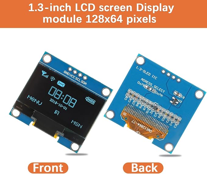 JAMHER 1.3 Inch I2C IIC OLED Display Module 128x64 Pixel Mini Self-Luminous Display Screen Board for Arduino Projects Raspberry Pi with Wire(5Pack Blue)