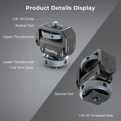 SmallRig Camera Monitor Mount Lite with Cold Shoe, Swivel 360° and Tilt 180° Holder for Field Monitor, LED, Flash and Video Shooting Photography Accessories, Max Load Capacity of 90° Tilt 3.2kg