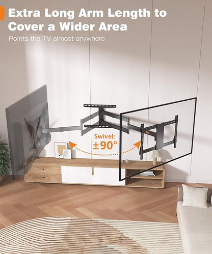 47” Extra Long Arm TV Wall Mount for 37-80 Inch TV, Full Motion Corner TV Mount with Extension Articulating Arm Swivel and Tilt, Max VESA 600x400mm, Fits 16" 18" Studs Up to 99 lbs