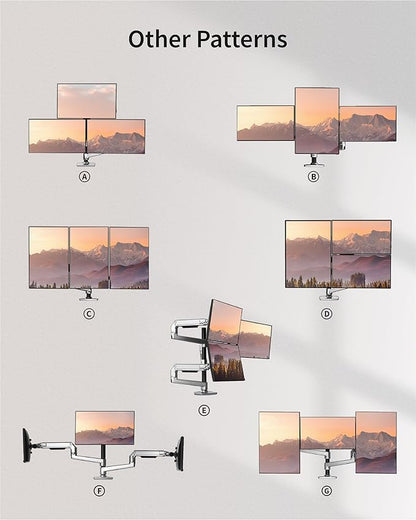 Ergounion Triple Monitor Mount, Holds Screens up to 40 Inches and 25 lbs, Fully Adjustable 3 Monitor Desk Mount with C-Clamp and Grommet Base, Aluminum, Silver