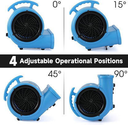 blessny 1/2 HP ETL Listed Carpet Dryer Fan, 2600 CFM Air Blower Mover for Home Drying, 15 Ft Long Cord Portable Floor Blower Fan with 3-Speeds Daisy Chain Function (Blue)
