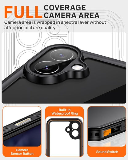 Lanhiem for iPhone 16 Privacy Case, Waterproof Dustproof Shockproof Cases for iPhone 16 with Privacy Screen Protector, Full Body Heavy Duty Protective Cover for iPhone 16-6.1 inch (Black)