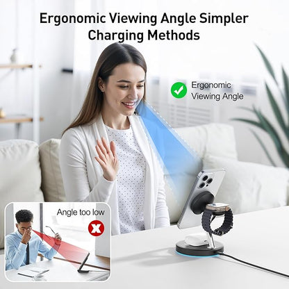 2025 3 in 1 Charging Station Compatible with Mag-Safe Charger Wireless Charger Stand for iPhone 16 15 14 13 12 Series Wireless Charging Station for AirPods Wireless Charging Stand for iWatch Series