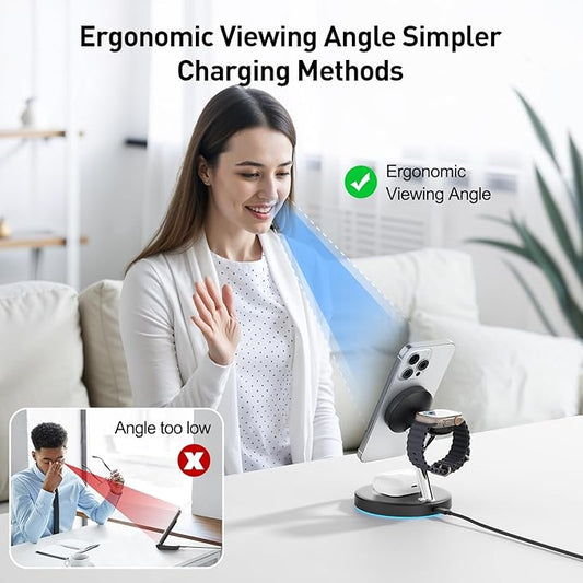 2025 3 in 1 Charging Station Compatible with Mag-Safe Charger Wireless Charger Stand for iPhone 16 15 14 13 12 Series Wireless Charging Station for AirPods Wireless Charging Stand for iWatch Series