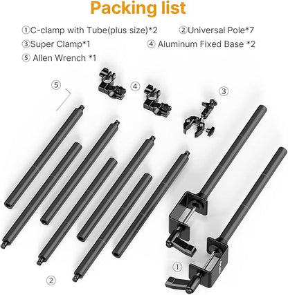 JUSMO LS15 Pro Camera Desk Mount, Aluminum Overhead Camera Mount Rig, Table Multi-Device Pole to Mount Magic Arm Clamp, DSLR, Cameras, Phone, Light, Microphone, Streaming, Studio, Max Load 22 lb
