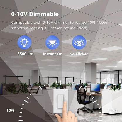 AIKVSXER 1 Pack 2x2 LED Flat Panel Light - Selectable 5 CCT 3000K-6500K & 5 Wattage 30-50W 5500Lm 0-10V Dimmable 2x2 led Drop Ceiling Lights 120-277V for Commercial and Home