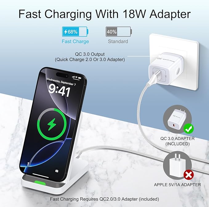 Wireless Charger Stand Fast Charging for Samsung Galaxy S25 S24 FE S23 S22 S21 Z Fold 7, Android Phone Desk Wireless Charging Station for Google Pixel 9 Pro XL Fold 8a 8 7, iPhone 16 15