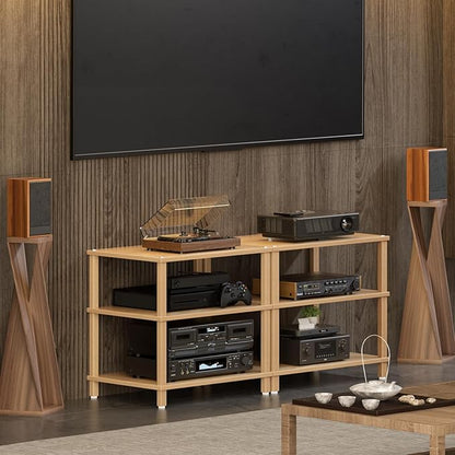 3-Tier AV Media Player Stand, Natural Stereo Cabinet, Modern Audio Shelf, Wooden TV Stand,Game Console Shelf, Multifunctional Entertainment Center, Suitable for Home, Conference Room, Game Studio