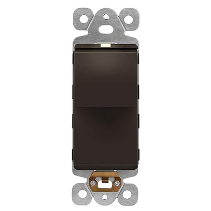LIDER Minimalist Design Matte Finish Lighted Decorator Switch, Frameless Paddle Light Switch with Locator Light, Grounding Screw, 15A 125V, UL Listed, LS15-1P-BR, Brown