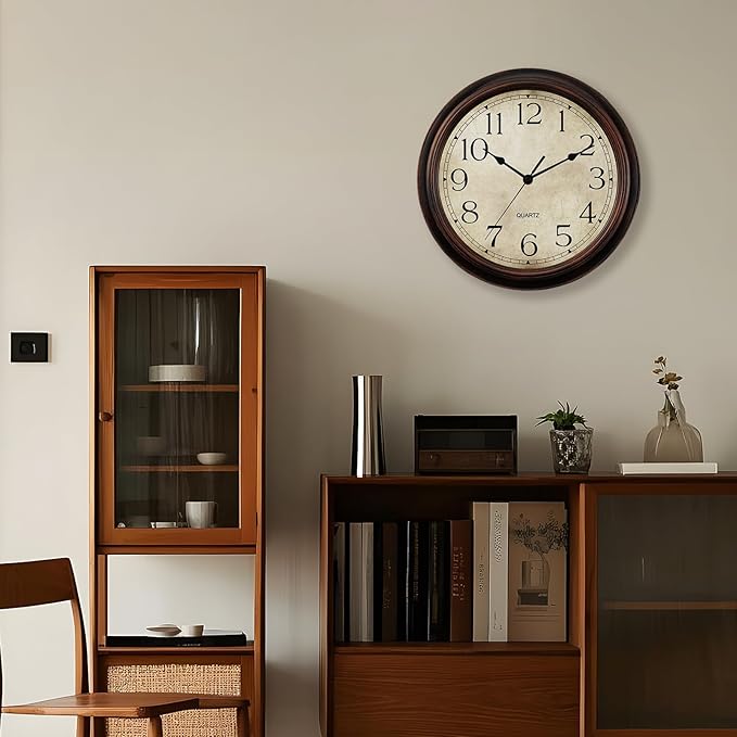 KECYET 14 Inch Wall Clocks Battery Operated Silent Non-Ticking Analog Wall Clock Vintage Retro Rustic Style Decorative for Living Room Kitchen Home Office(Bronze)
