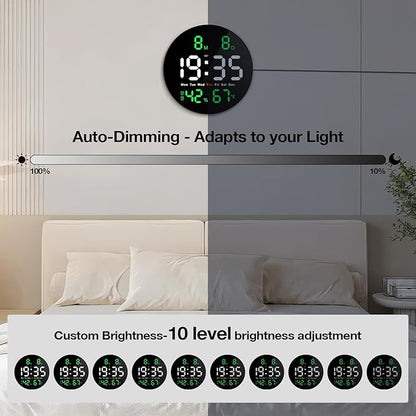 Brauthon Large Digital Clock for Classroom, Digital Classroom Clocks for Teachers, 10" Round LED Clock with Large Display，Date, Countdown Timer, Remote Control, Temperature, Electric (Green)