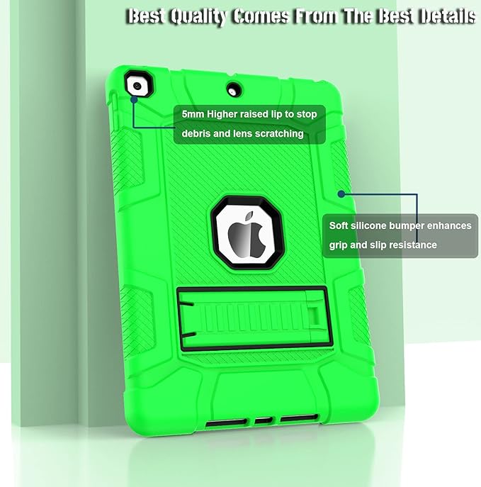 Rantice iPad 9th Generation Case, iPad 8th Generation Case, iPad 7th Generation Case, Hybrid Shockproof Rugged Drop Protection Cover with Kickstand for iPad 10.2'' 2021/2020/2019 Release (Green+Black)