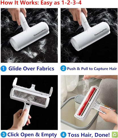 Pawsome Pets Pet Hair Remover Gift Set Reusable Lint Roller Cat and Dog Hair Remover for Furniture, Couch, Carpet, Clothing and Bedding - Portable, Multi-Surface Fur Removal Tool